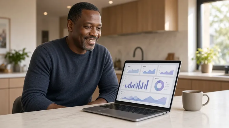 Property owner reviewing a rental performance dashboard on a laptop
